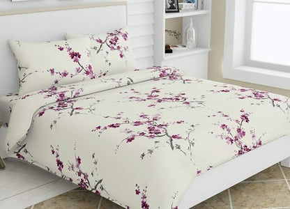 Haus & kinder Cotton Queen Size Bedsheet for Double Bed 186 TC Bed Sheet Double Bed Floral Grace (Eleganza Pink)