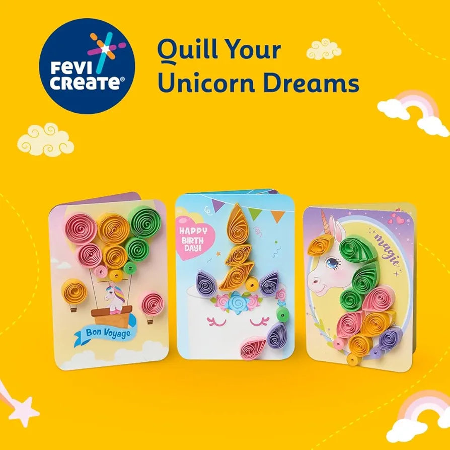 Fevicreate Build-n-Create Twirl & Curl Unicorn Greeting Card Kit | Quilling Art | Colourful Unicorn Greeting Cards | Travel Friendly | Screen-Free Play | Gifting | Ages 5 +