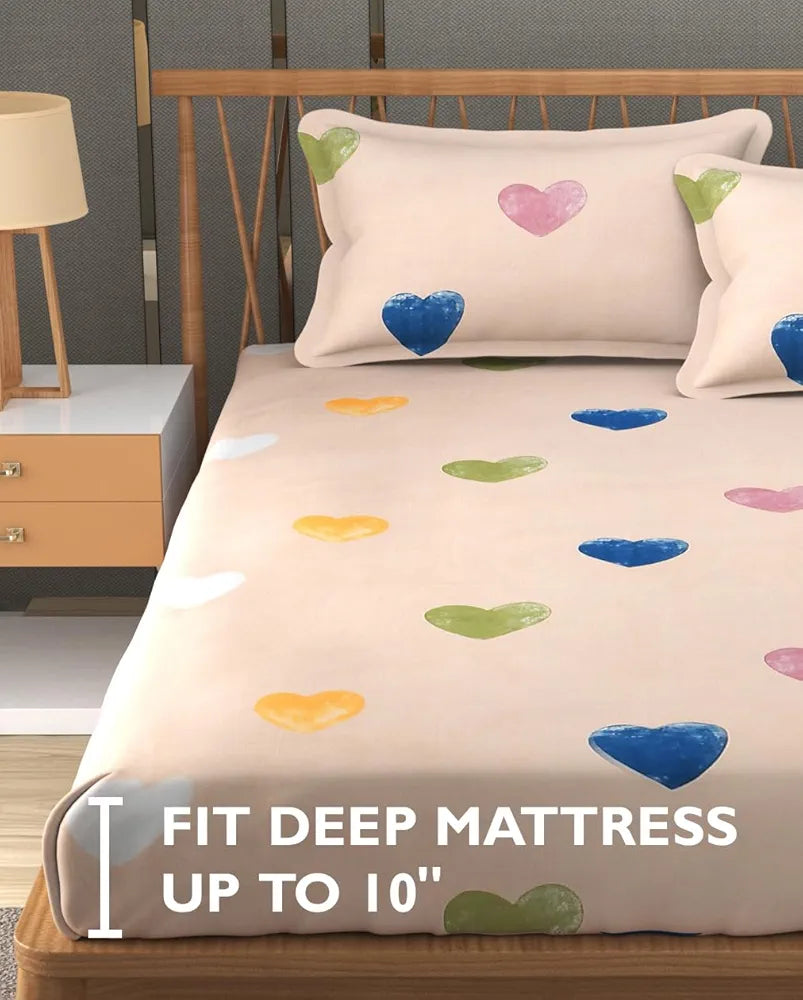 Fresh From Loom Floral Print 240 TC King Size Bedsheet Set Microfiber Anti Fade Includes 2 Pillow Covers Heart-Brown