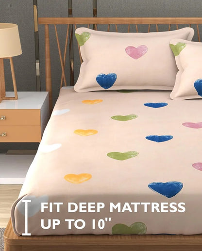 Fresh From Loom Floral Print 240 TC King Size Bedsheet Set Microfiber Anti Fade Includes 2 Pillow Covers Heart-Brown