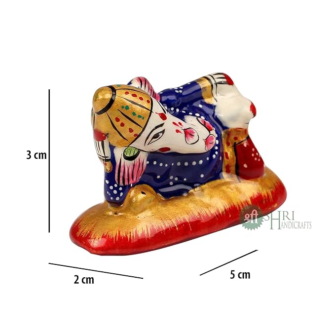 Shri Handicrafts Resting Lord Ganesha With Metal Meenakari Painting Car Dashboard Idol Small Ganpati Statue