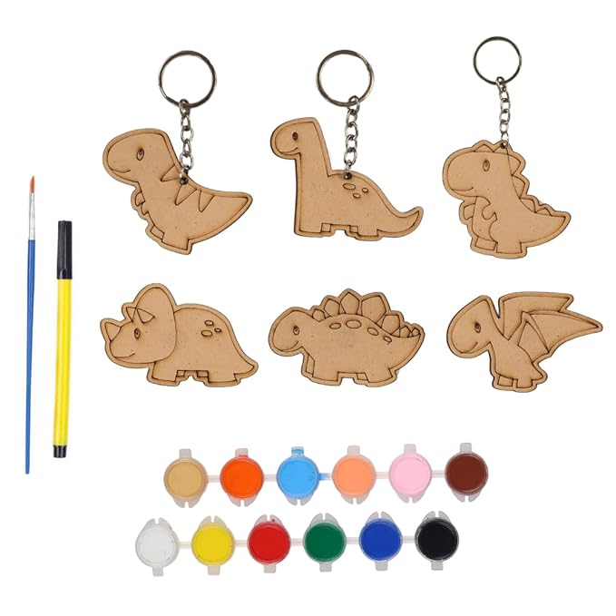 Hobby India Dianosur Theme Keychains & Fridge Magnets Painting Kit's for 3+ Age Kid's | Best Art & Craft Kits for Gifts