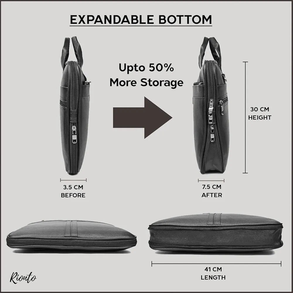 RIONTO Messenger Bag - Laptop Bag for Men, PU Leather Expandable Office Bag for Men | Supports Laptop Upto 15.6 inches 