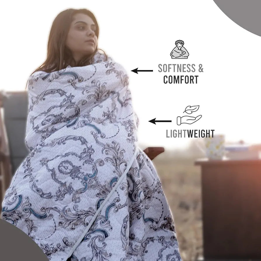 Divine Casa 120 GSM Microfiber Kalamkari Print Reversible Single Bed Comforter Soft Light Weight Quilt Blanket TC - 120 Colour Bison Beige