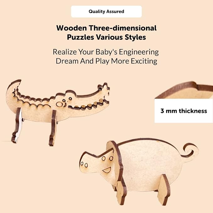 Mini Leaves 3D Animals Puzzles for Kids 12 Count | Wooden DIY Animals Puzzle Toy Set | 12 Different Shapes 3D Puzzles