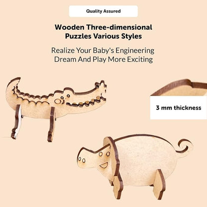 Mini Leaves 3D Animals Puzzles for Kids 12 Count | Wooden DIY Animals Puzzle Toy Set | 12 Different Shapes 3D Puzzles