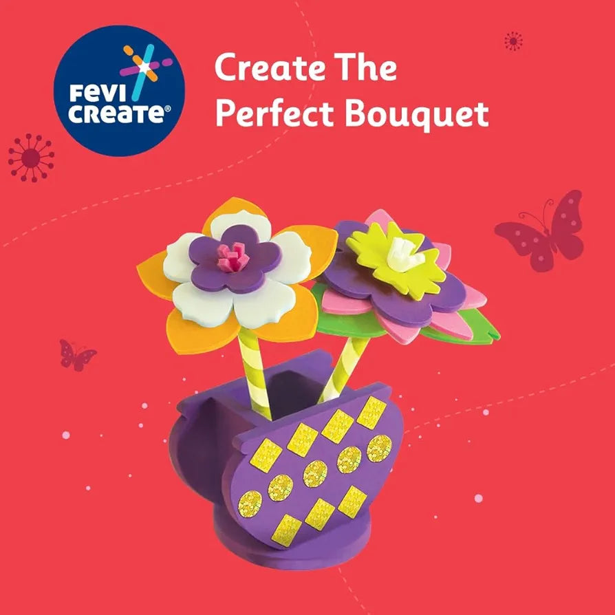 Fevicreate Build-n-Create Foam-Tastic Flower Bouquet Kit | Flower Making | Foam Craft | Develop Fine Motor Skills | Travel Friendly | Screen-Free Play | Gifting | Ages 5 +