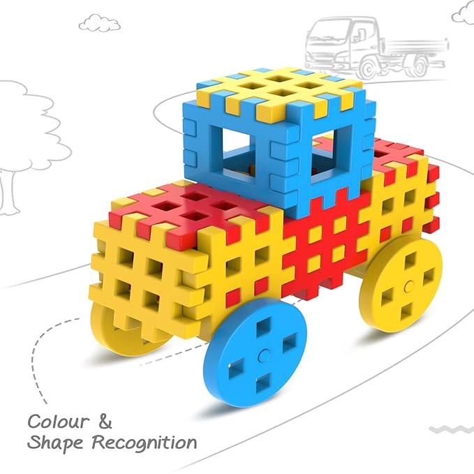 Firstcry Intelliskills Premium 47 Pcs Huge Waffle Connector Building Blocks With Wheels & Smooth Edges for Kids
