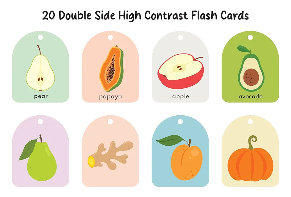 Popcorn Games Fruits and Vegetables Baby's First Board Flash Card Learning Educational for New Born Baby Kids Ages 3 Month+ Best Birthday Gift Early Learning - 20 Cards