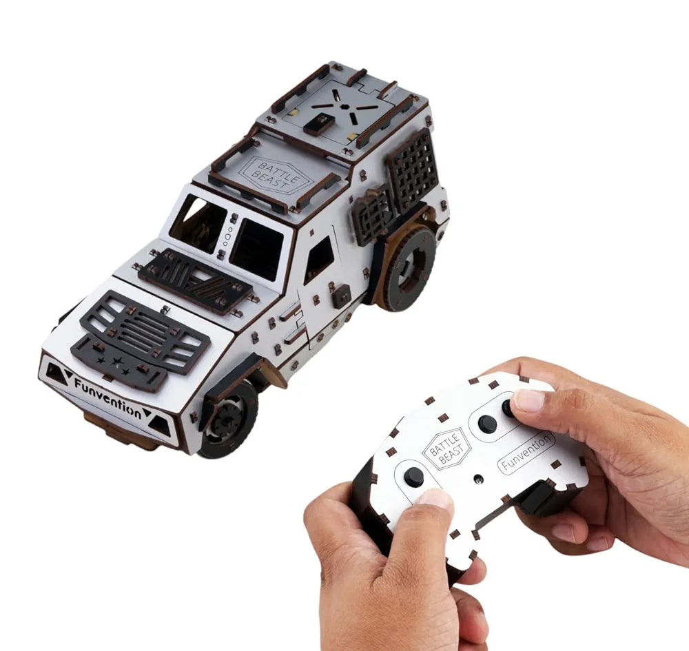 Funvention Battle Beast DIY RC Car - DIY 2.4GHz Remote Control Car Model for Kids - Build High-Speed Racing Car Type-C Charging Dual Motor Car STEM Kit Made in India