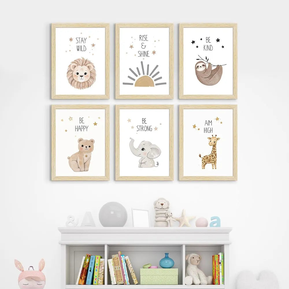 ArtX Wall Paintings Animals-03 Kids Room Wall Frame Kids Room Set Of 6