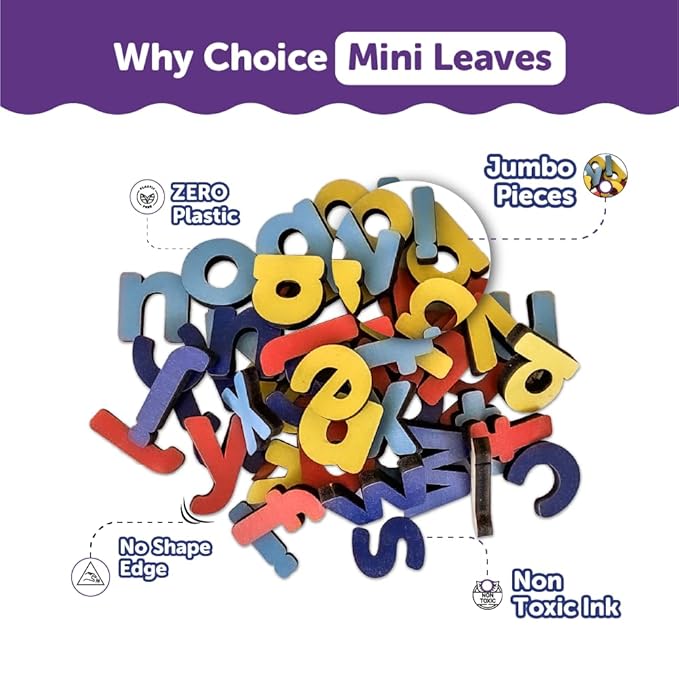Mini Leaves Spell and Learn Letter Matching Wooden Alphabet Game With Flash Cards | 52 Pieces