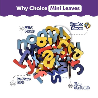 Mini Leaves Spell and Learn Letter Matching Wooden Alphabet Game With Flash Cards | 52 Pieces