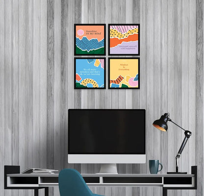 ArtX Paper Sunshine Motivational Quotes  Framed Paintings Set of 4