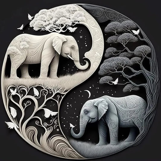 TREXEE Two Elephant 5D Diamond Painting Kit for Adults & Kids DIY Diamond Painting by Numbers Kit Paint by Numbers Kit Cross Stitch Pictures Arts Craft Gift for Kids & Adults 