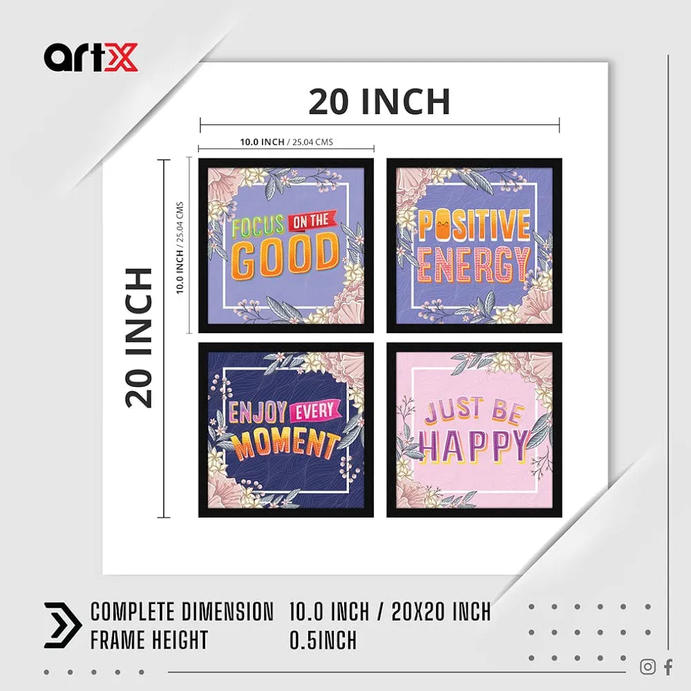 ArtX Paper Motivational Quotes AXJ00139-MOT Be Happy Wall Art Painting Set of 4