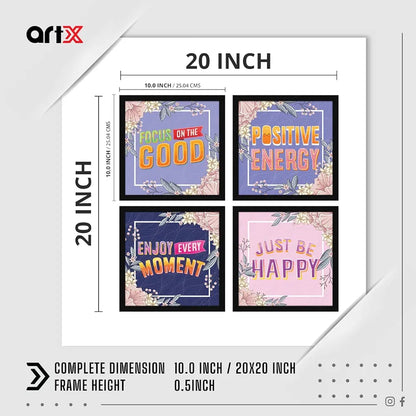 ArtX Paper Motivational Quotes AXJ00139-MOT Be Happy Wall Art Painting Set of 4