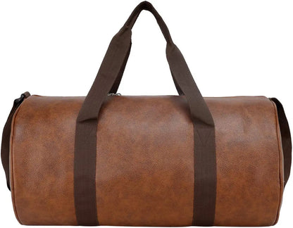 Leather World Vegan Leather 24 Cms Duffle/Shoulder/Gym Bag for Men & Women Tan Travel Friendly Bag Gifts for Men