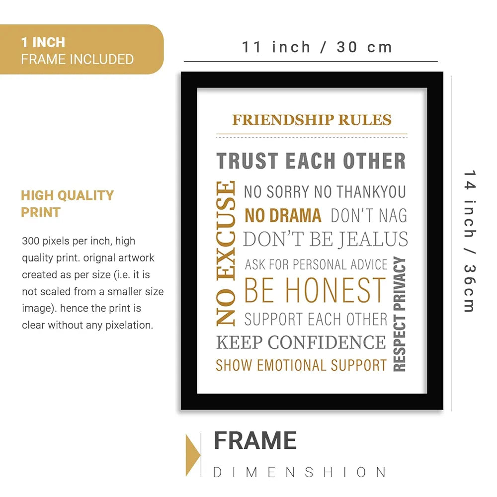 Kotart Friendhip Rules Wall Poster for Room Home Wall Decor Typographic Design