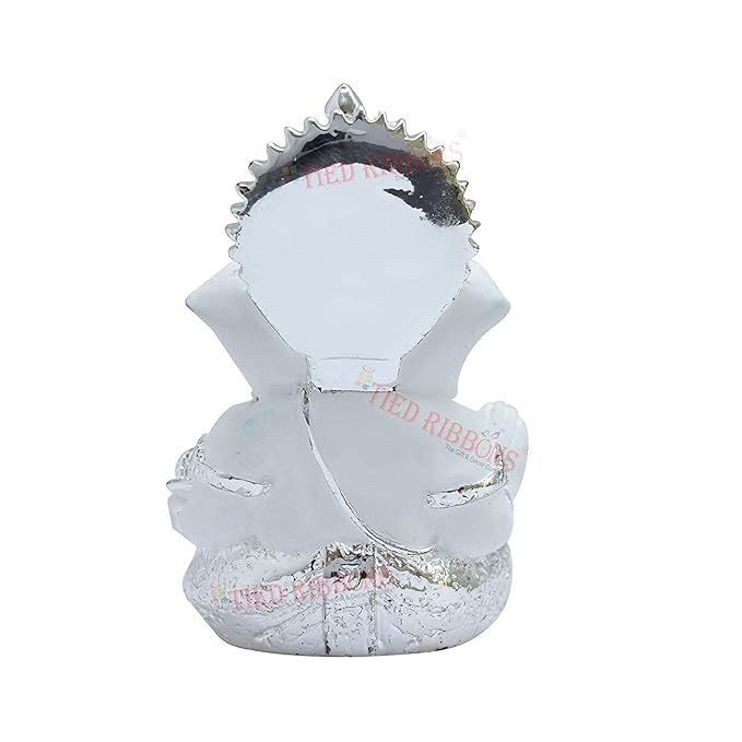 Tied Ribbons Decorative Small Ganesha Idol Statue Showpiece for Car Dashboard Decoration