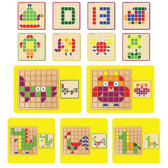 Mini Leaves Wooden Pattern Block Puzzle Toys | Mosaic Puzzle Board 3d Creative Shapes 157 Pieces | 3+ Years With 24 Flash Cards