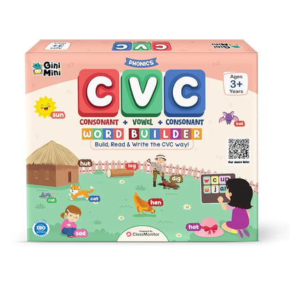 GiniMini CVC Word Builder - Letter Tiles & Whiteboard - Learn to Read, Write & Build CVC Words - Educational Toy for Kids 3 4 5 6 Years