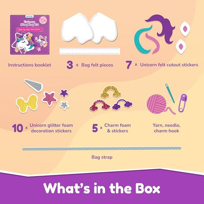Bloomingo Art & Craft Kit - Unicorn Sling Bag | Fun Mess Free Arts & Craft Kit for Kids | Design Your Own Magical Diy Craft Bag