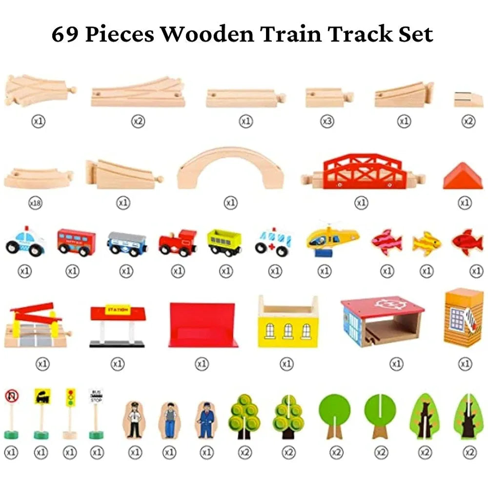 NESTA TOYS - 69 Pieces Train Track Set | Railway Track with Vehicles, Bridges, People, and Buildings 
