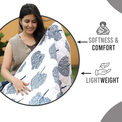 Divine Casa Reversible Double Bed Comforter 120 GSM Microfibre AC Blanket Floral Colour Clematis Blue