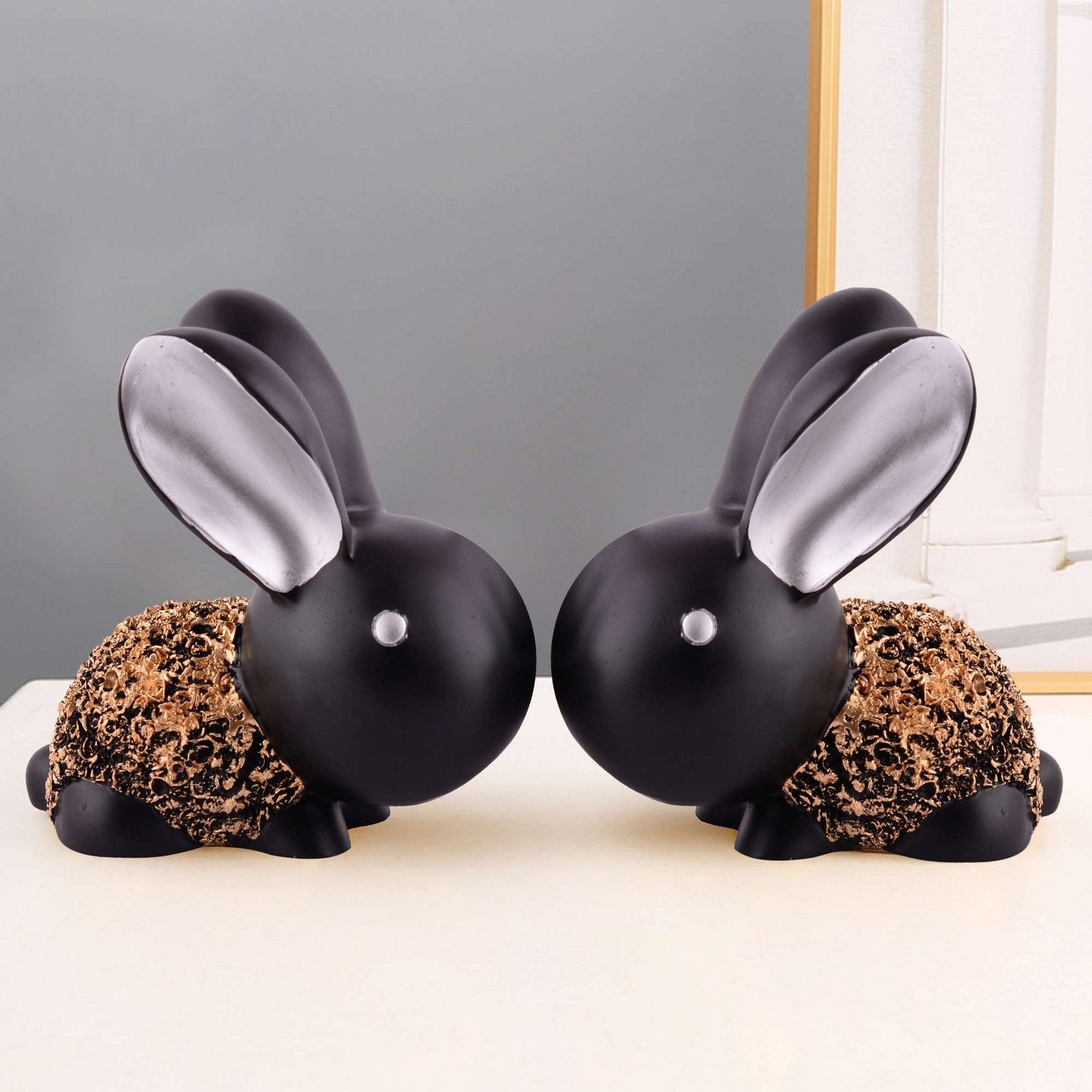 Rabbit Cute Pair Statue for Home Decor Showpiece | Kids Room Decorative Showpiece (Black)