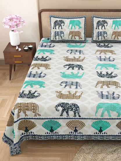 100% Pure Cotton Traditional Printed Bedsheet for Double Bed King Size Bedsheet with 2 Pillow Covers