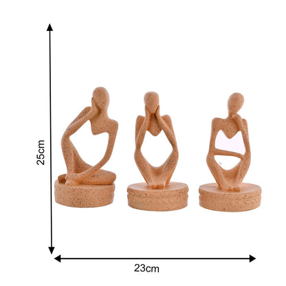 Set of 3 Brown Polyresin Minimalist showpiece
