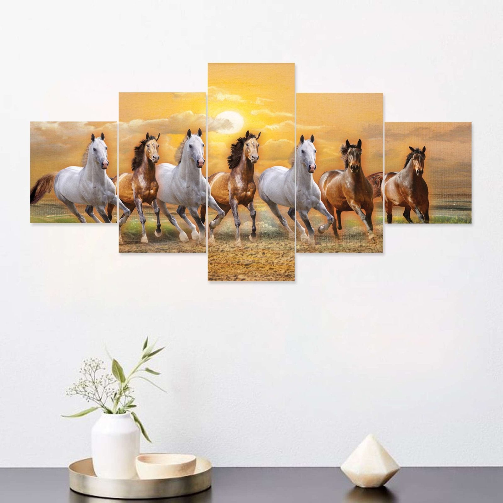 Horse Set of Five 3D Framed Paintings for Wall Decoration – Ideal for Home, Living Room, and Bedroom (75 x 43 CM)