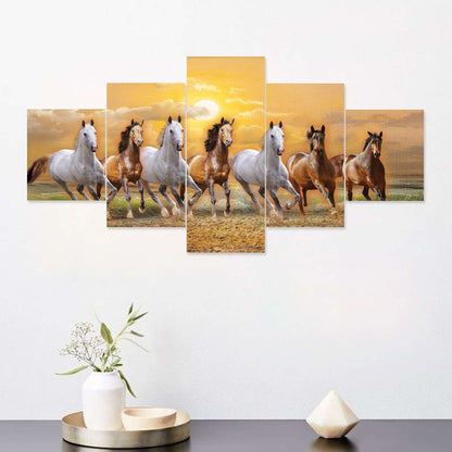 Horse Set of Five 3D Framed Paintings for Wall Decoration – Ideal for Home, Living Room, and Bedroom (75 x 43 CM)