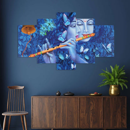 Radhe Krishna Set of Five 3D Framed Paintings for Wall Decoration – Ideal for Home, Living Room, and Bedroom (75 x 43 CM)