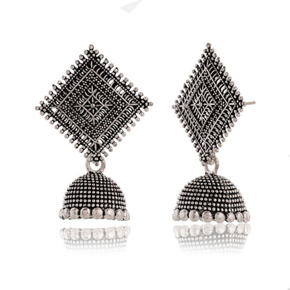 Women Traditional Silver AZ838-OXidised Jhumka Set | German Silver Chand Baliyan & Jhumkas Earrings for Women | Birthday & Anniversary Gift -AZ838-OX-ER50