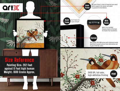 ArtX Two Bird Love Big Canvas Painting For Bedroom and Living Room With Frame