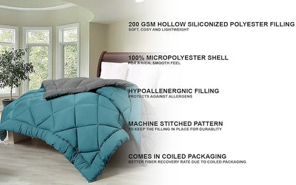Cloth Fusion Reversible AC Comforter Single Bed Soft Microfibre Quilt Blanket for Winter Teal & Light Grey