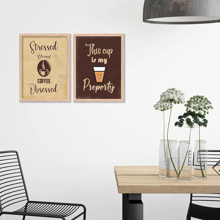 kotart Tea/Coffee Quotes Posters with Frame for Kitchen Restaurant Cafe Wall Decoration Coffee Quotes Posters Pack of 2