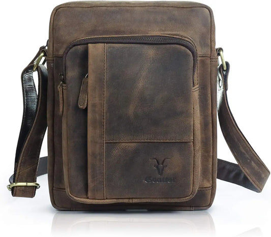 Goatter Unisex Hunter Leather Multi Pockets 11" Messenger Bag, GTHT-02