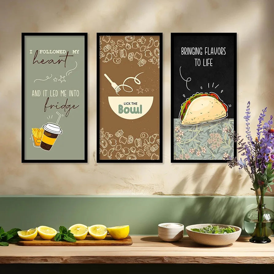 Kotart Restaurant Quotes Posters with Frame for Kitchen I Followed My Heart  Set of 3