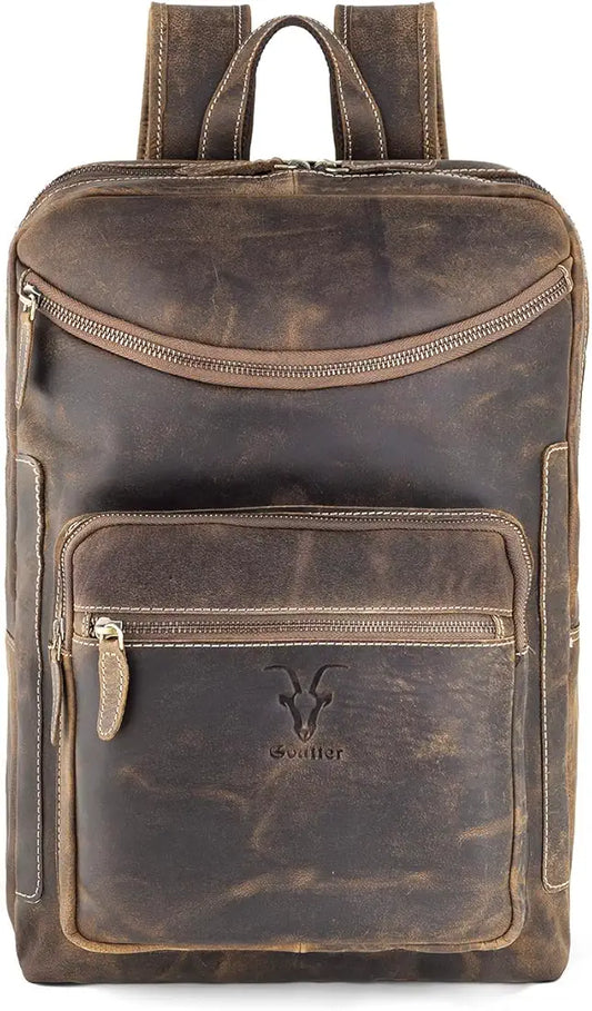 Goatter Men's Hunter Leather Backpack For 16 Laptop Office And Travel Camping Rucksack 