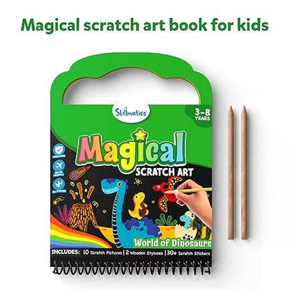 Skillmatics Magical Scratch Art Book for Kids Dinosaurs Craft Kits Activity & Stickers Gifts