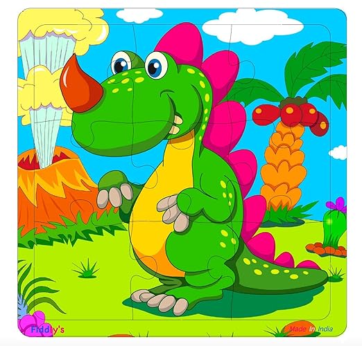 Fiddly's Wood Jigsaw Puzzles for Kids & Children - 9 Pieces | Dinos Pack of 4 | Age 3+