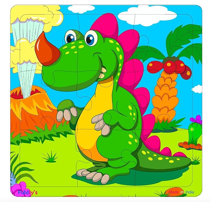 Fiddly Wood Jigsaw Puzzles for Children - 9 Pieces | Dinos | Pack of 3