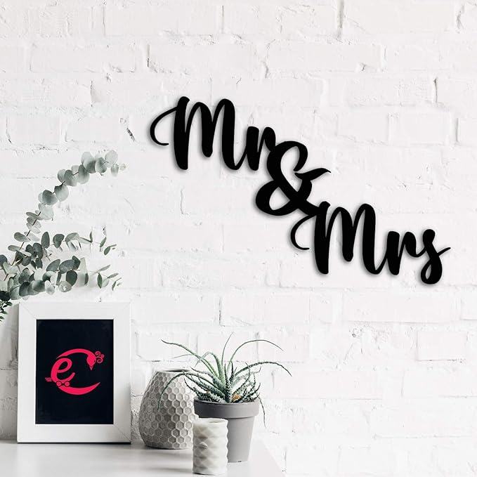Ecraftindia Mr & Mrs Black Engineered Wood Cutout Wall Art Decor | Wooden Wall Decor Items