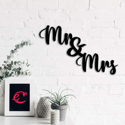 Ecraftindia Mr & Mrs Black Engineered Wood Cutout Wall Art Decor | Wooden Wall Decor Items