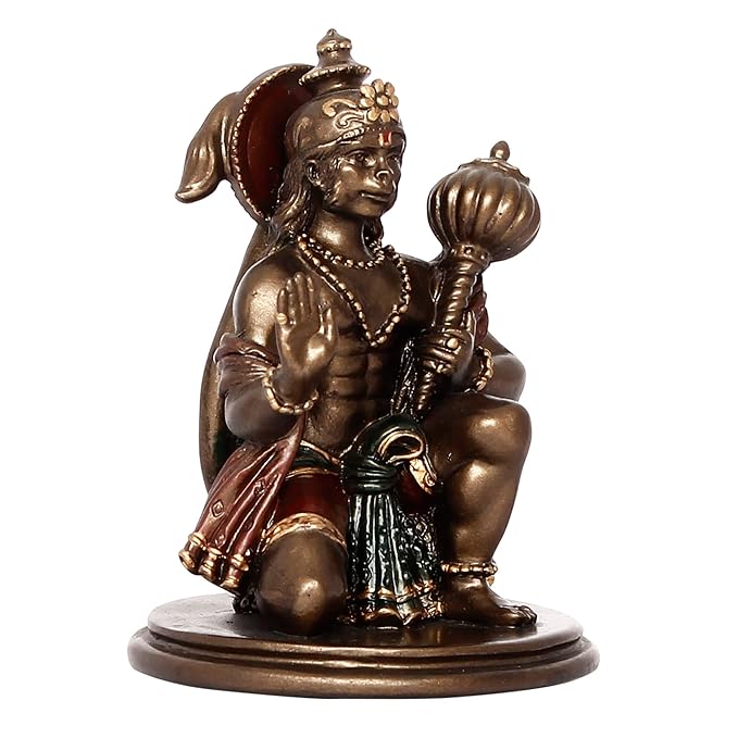 Ecraftindia Brown and Copper Polyresin Blessing Lord Hanuman Idol With Mace | Auspicious Religious God Idol
