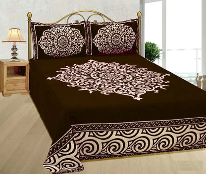 Fresh From Loom Chenille Velvet Floral 500 TC Heavy Bedsheet for Double Bed King Coffee Color with 2 Pillow Covers Ambi Brown