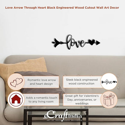 Ecraftindia Love Arrow Through Heart Black Engineered Wood Cutout Wall Art Decor